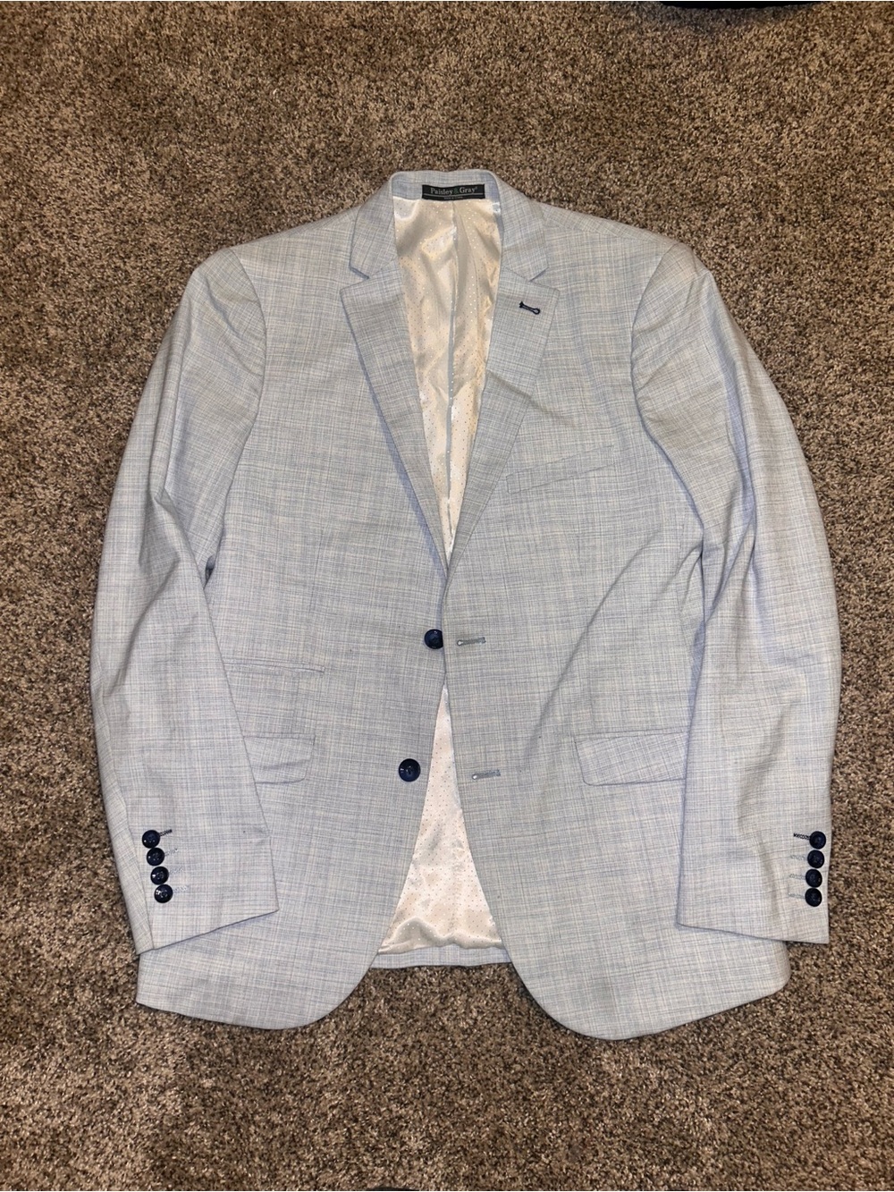 Paisley & Gray Light Blue Plaid Sport Coat with Dark Buttons